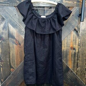 Newbury Kustom Linen Blend Mini Dress S Off Shoulder LBD Black Ruffles